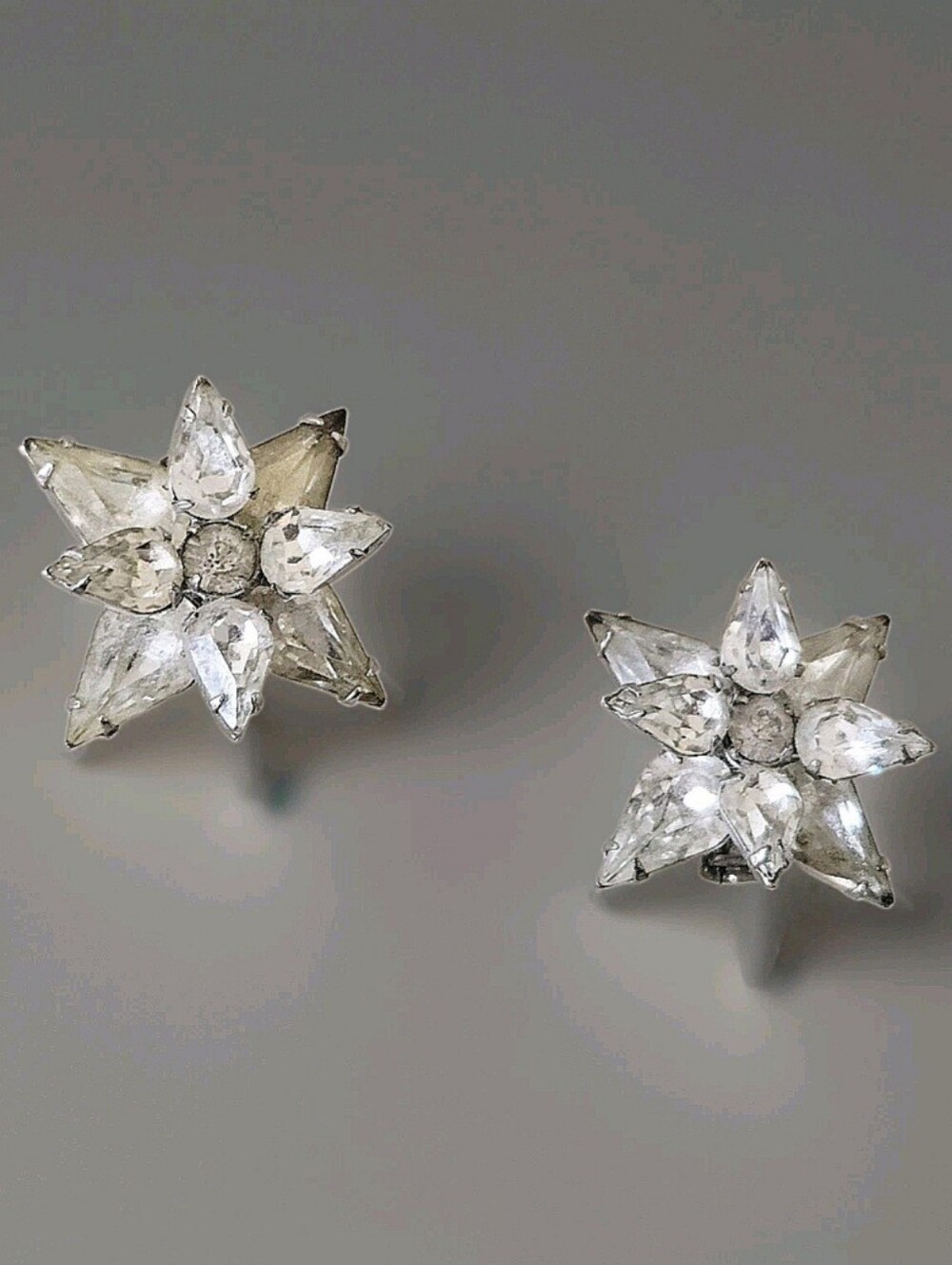 Vtg 50s 60s Matching Pair Of Rhinestone Star Brooch Pins, 1"